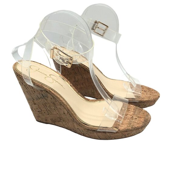 Jessica Simpson Jacklie Clear Ankle Strap Cork Wedge Sandals Size 11 - Picture 1 of 6